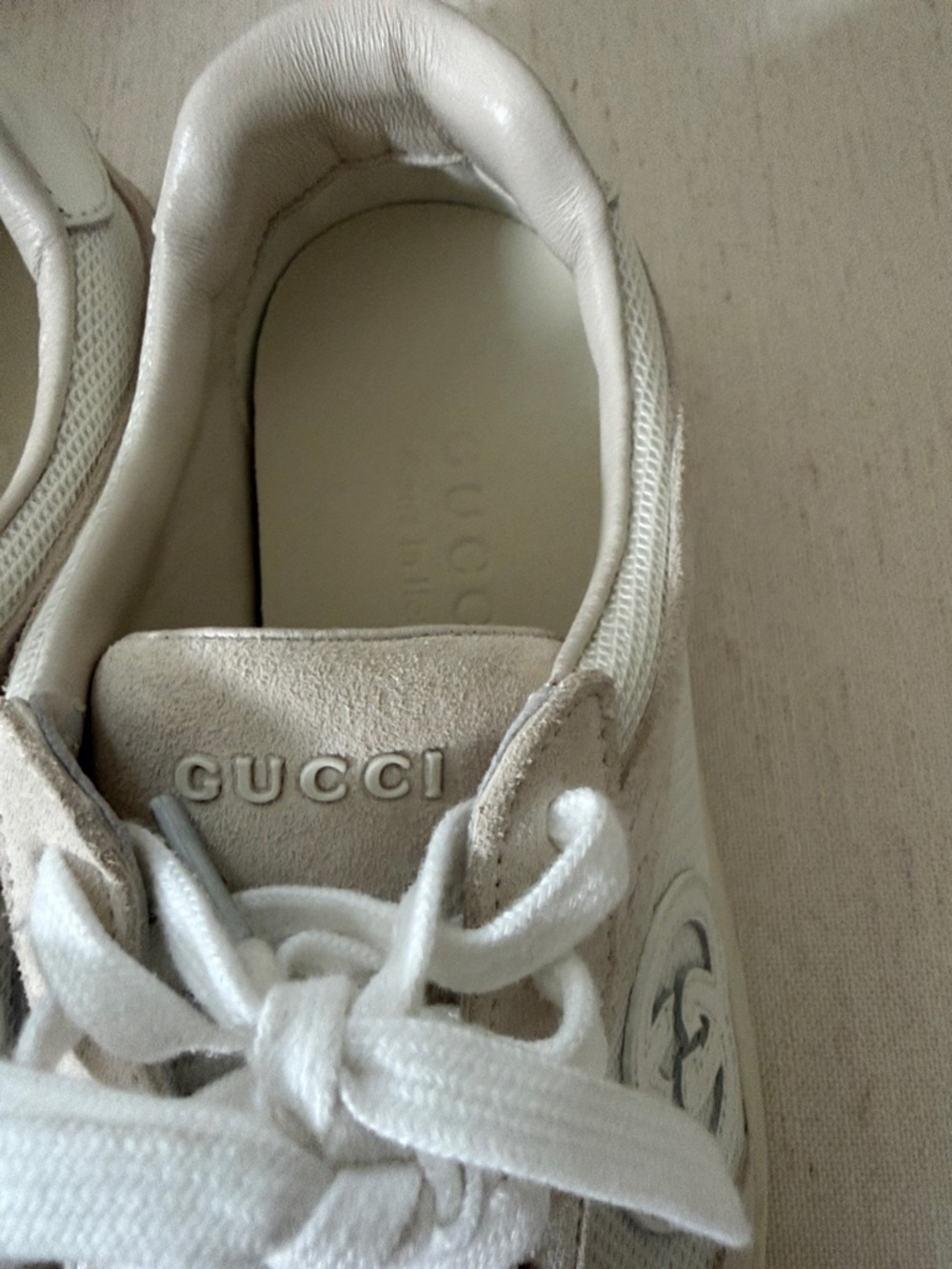Gucci G75 Women’s Cream & Off-White Low-Top Leather Mesh Sneaker - Picture 6 of 15